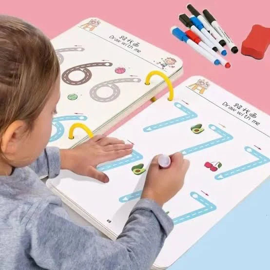 64 Pages Premium Reusable Tracing Book + 2 Markers & Eraser