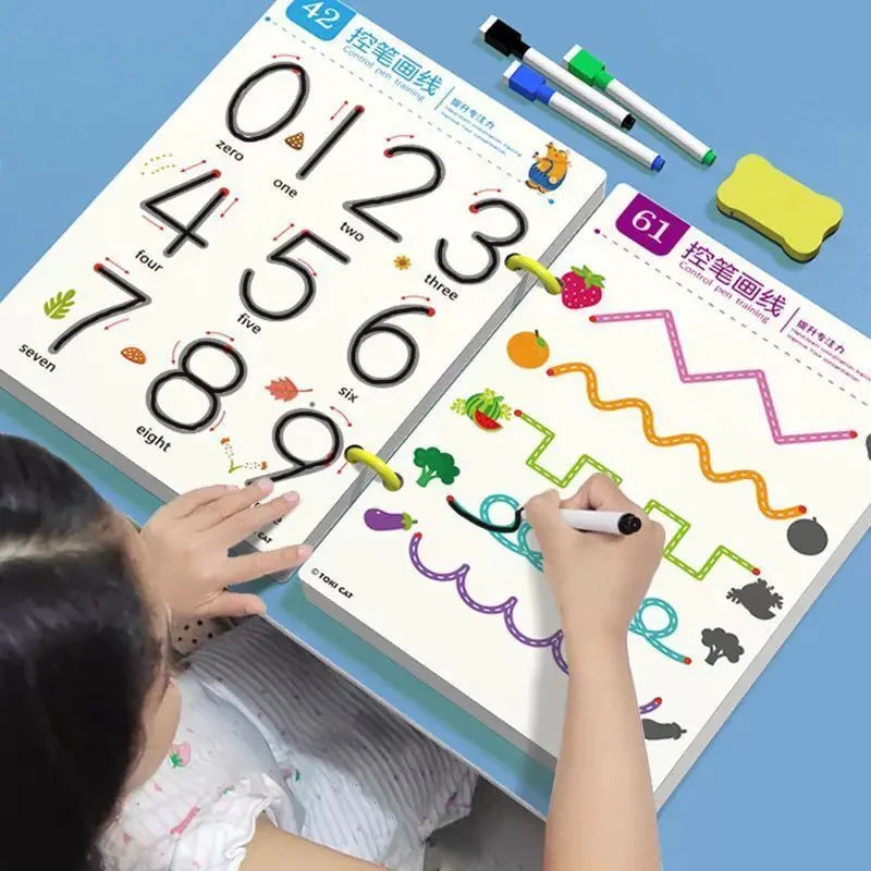64 Pages Premium Reusable Tracing Book + 2 Markers & Eraser