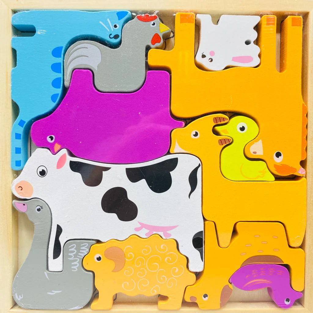 Cartoon Animal Car Wooden Peg Puzzles Board Educational Toy
