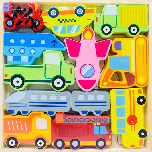 Cartoon Animal Car Wooden Peg Puzzles Board Educational Toy