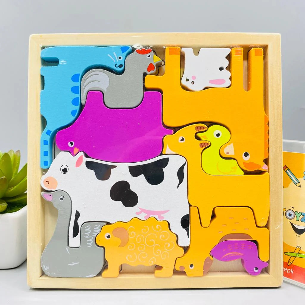 Cartoon Animal Car Wooden Peg Puzzles Board Educational Toy