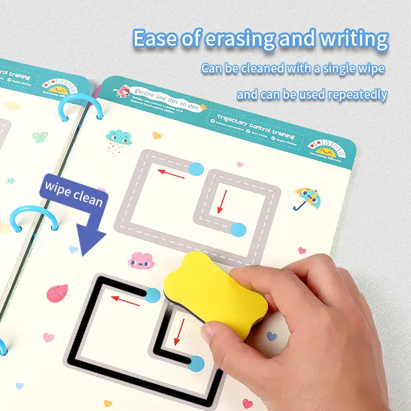 64 Pages Premium Reusable Tracing Book + 2 Markers & Eraser