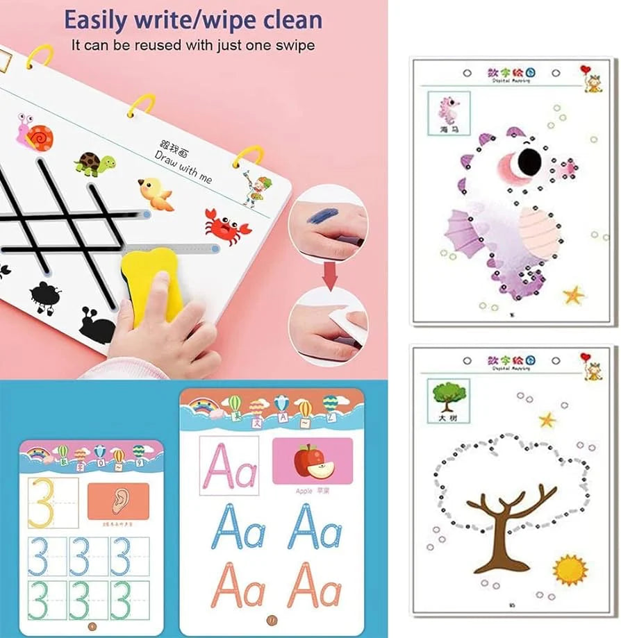 64 Pages Premium Reusable Tracing Book + 2 Markers & Eraser