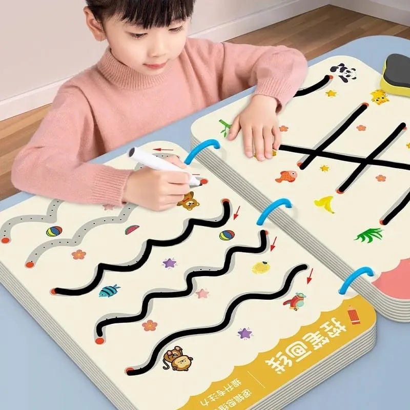 64 Pages Premium Reusable Tracing Book + 2 Markers & Eraser