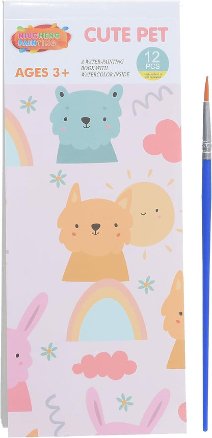 Magical Watercolor Coloring Book of 12 Pages with Paint Brush