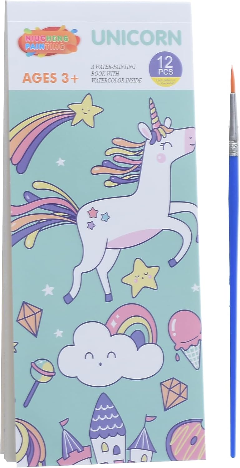 Magical Watercolor Coloring Book of 12 Pages with Paint Brush