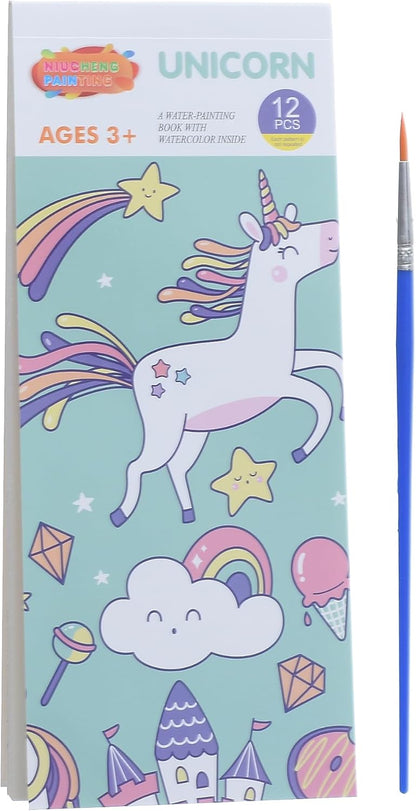 Magical Watercolor Coloring Book of 12 Pages with Paint Brush