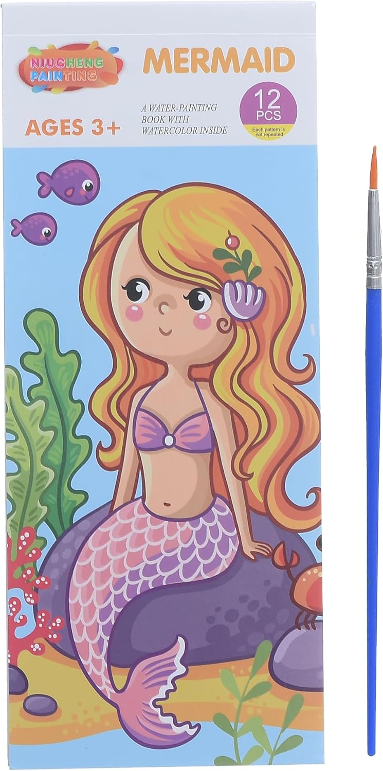 Magical Watercolor Coloring Book of 12 Pages with Paint Brush